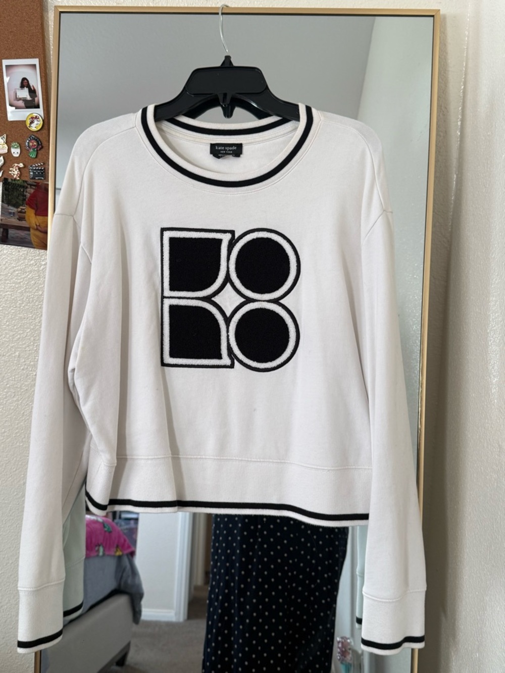 kate spade Noel White Sweatshirt with Black Logo Trim